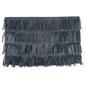 Z Gallerie Lumbar Pillow Cover Black Leather Tiered Fringe 26x16 Boho Glam Decor